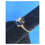 10K Yellow Gold Marquise Black Onyx Diamond-Accent Vine Ring, Size 6