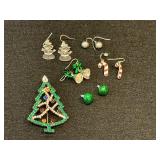 Christmas Brooch & Asst Pierced Earrings