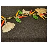 Folk Art Fetish Necklace w/Rabbits/Carrots/Leaf Accents