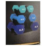 Hex Dumbbells with rack (Two 3Lb, Two 5LB and Two 8Lb).New and in a Box