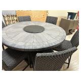 AGIO Park Falls 7PC High Dining Set with Fire Table - Very Nice Patio Set - Few Missing Tiles on edge of table - Retail $1999 +