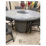 AGIO Park Falls 7PC High Dining Set with Fire Table - Very Nice Patio Set - Few Missing Tiles on edge of table - Retail $1999 +