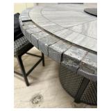 AGIO Park Falls 7PC High Dining Set with Fire Table - Very Nice Patio Set - Few Missing Tiles on edge of table - Retail $1999 +