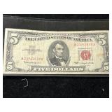 1963 US RED SEAL $5 BILL