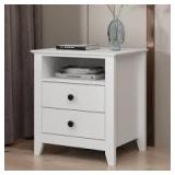 FUFU&GAGA White Wooden Nightstand, Sidetable, End Table with 2 Drawers and Open Shelf, 19.7 L x 15.7 in. W x 21.7 in. H  Customer Returns See Pictures