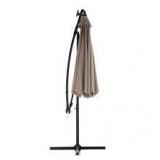 Angel Sar 10 ft. Solar LED Offset Hanging Market Patio Umbrella in Khaki