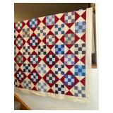 Large Vintage ‘Patriot Picnic’ Diamonds & Squares Quilt Project with a Great Start in Blues, Reds & White Tones