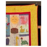 Vintage Baby Crib Quilt ‘Primary Kids’ Hand-Stitched No Batting Needs Cleaning As Is…