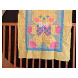 Vintage Hand-Stitched ‘Teddy Bear Hugs’ Quilt Project Started in Pastels Pink, Blue, Yellow & Green…