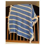 Vintage Hand-Crocheted Fringed Afghan Throw Blanket…