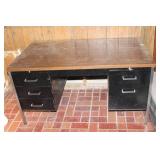 Vintage Metal and Wood Office Desk with Drawers