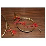 Pair of Vintage Brass Hunting Horns with Red Twine