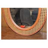 Vintage Oval Mirror with Woven Rattan Frame