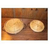 Set of 2 Vintage Woven Baskets with Metal Handles