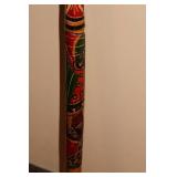 Decoratively Handcrafted Wooden Walking Cane with Colorful Art