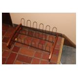 Vintage Wooden and Metal Magazine Rack with Multiple Slots