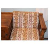 Vintage Wooden Loveseat with Floral Cushion and Side Storage