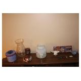 Collection of Decorative Home Accents including Floral Box, Glass Vase, and Bear Figurine