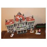 Vintage Christmas Village Train Station Set with Accessories