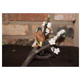 Handcrafted Figurine of European Goldfinch on Blossom Tree Branch