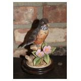 Andrea by Sadek Porcelain Figurine of a Robin on a Floral Base