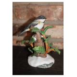 Limited Edition RSPB Black-Capped Chickadee Figurine on Holly Tree Base