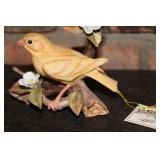 1983 Lefton Nest Egg Collection Figurine - Yellow Bird on Branch with Flowers