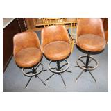 Set of 3 Vintage Bar Stools with Brown Faux Leather Upholstery