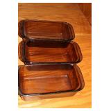 Set of 4 Vintage Brown Glass Baking Dishes and 1 Decorative Serving Bowl