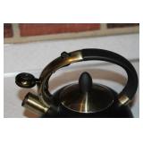 Vintage Susteas Black Whistling Tea Kettle with Brass Accents