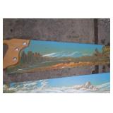 Vintage Artistic Handsaw Pair with Scenic Landscape Decoration