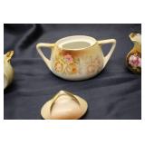 Set of 3 Vintage Hand-Painted Porcelain Creamer and Sugar Bowl with Floral Design