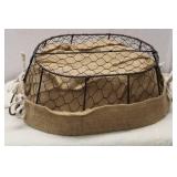 Oval Wire and Burlap Decorative Basket with Handles