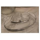 Set of 5 Vintage Clear Glass Serving Pieces Including Pitcher and Dishes