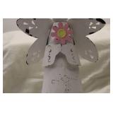 Decorative White Metal Angel Figurine with Flower Accent