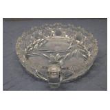 Vintage Cut Glass Dish with Floral Pattern and Handle