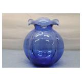 Vintage Blue Glass Vase with Flared Lip and Pumpkin Shape