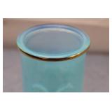 Avon Frosted Blue Glass Vase with Gold Rim