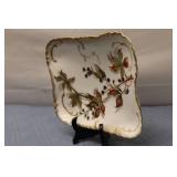 Antique Porcelain Serving Dish with Floral Design and Gold Trim