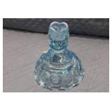 Vintage Blue Glass Compote with Decorative Floral Design