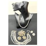 Vintage Rhinestone Brooch and Earrings Set and Beaded Necklace and Earrings Set