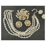 Vintage Rhinestone Brooch and Earrings Set and Beaded Necklace and Earrings Set