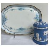 Vintage Small Vanity and Blue Jasperware Wedgewood Tobacco Jar