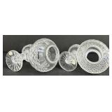 Lovely Crystal Footed Bowl by Tyron Crystal from Ireland and Two Hurricane Candleholders