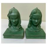 Vintage Roseville Pottery Burmese Green Bookends