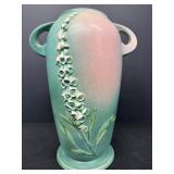 Beautiful Roseville Pottery Vase Gradient Colored Mixture of White Pink & Green Raised Embossing