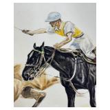 "Polo" - Colour Etching by Louis Claude, Horses Circa 1950