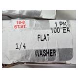 Lot of 8 Boxes of 1/4" Stainless Steel Flat Washers - 100 Count Each