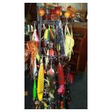 Collection of Fishing Lures on Display Rack