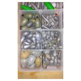 Large Assortment of Fishing Weights and Lures in Tackle Box